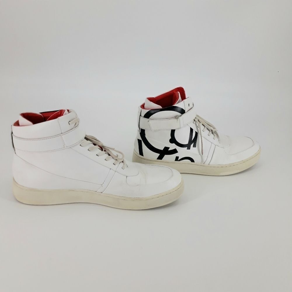 Y2K Calvin Klein Spell Out High Top Sneakers Sz 11 Navin Nappa Logo White Black - Picture 8 of 11